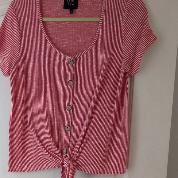 W5 Women's Pink Striped Button-Down Tee - Picture 1 of 5